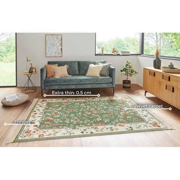 Zaļš/krēmkrāsas viskozes paklājs 195x300 cm Oriental – Nouristan-image-3