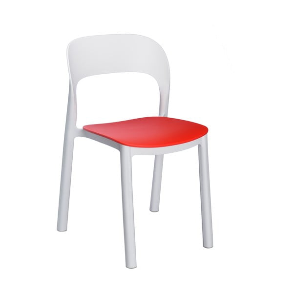 4 baltu dārza krēslu komplekts ar sarkanu sēdekli Resol Ona