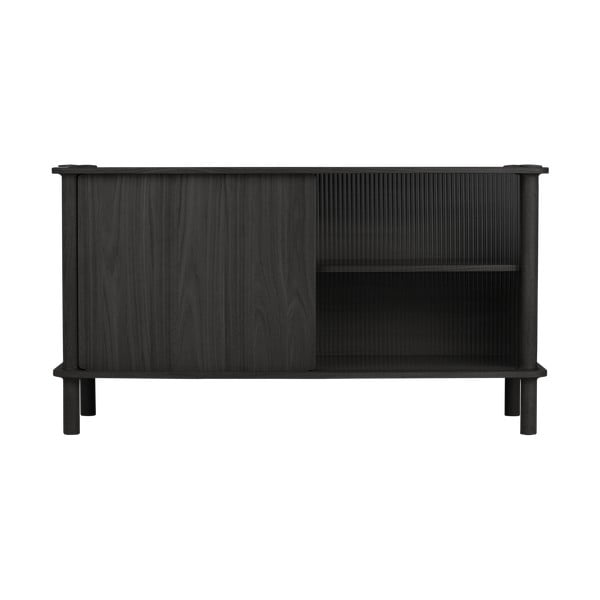 Melna ozola masīvkoka vitrīna ar bīdāmām durvīm 135x73,5x48 cm Italic – UMAGE