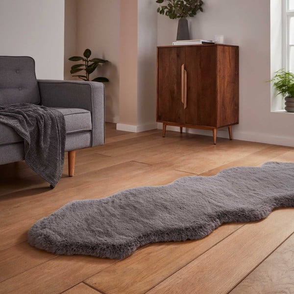 Pelēks sintētisks celiņa paklājs 60x180 cm Super Teddy – Think Rugs-image-2
