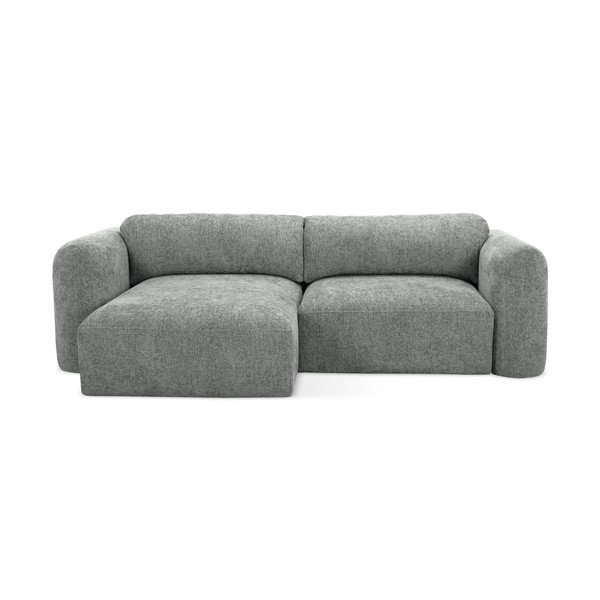 Pelēks salokāms stūra dīvāns no šenila auduma ar uzglabāšanas vietu (ar kreiso stūri/ar zvilni) Mele – Makamii