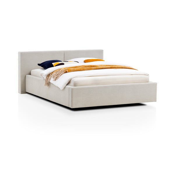 Bēša polsterēta divvietīga gulta ar veļas kasti ar redelēm 140x200 cm Cube – Meise Möbel-image-4