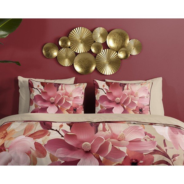 Rozā/bēša vienguļamā gultas veļa no kokvilnas satīna 140x220 cm Chaja – Descanso-image-2