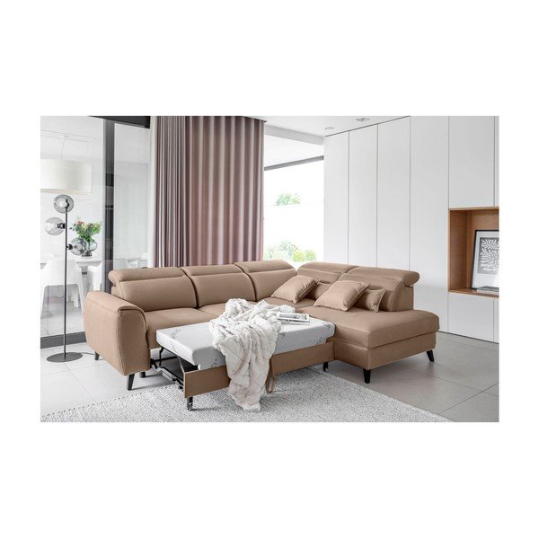 Gaiši brūns samta salokāms/ar uzglabāšanas vietu stūra dīvāns (ar labo stūri/L veida) Noble – ELTAP-image-4