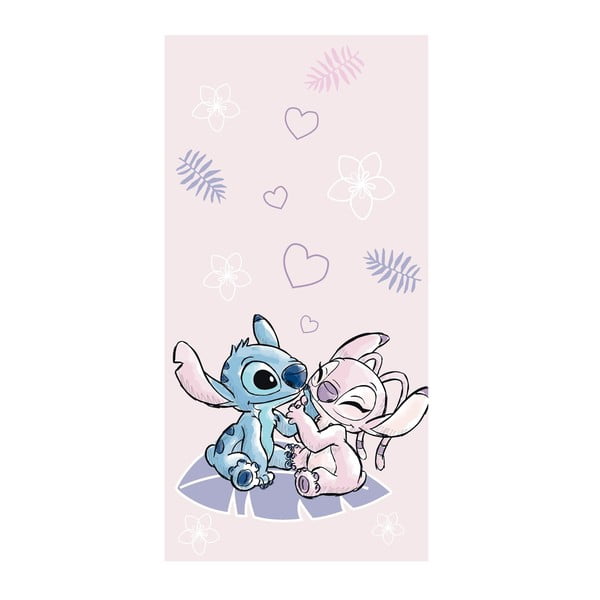 Rozā kokvilnas bērnu dvielis 70x140 cm Lilo and Stitch "Pink" – Jerry Fabrics