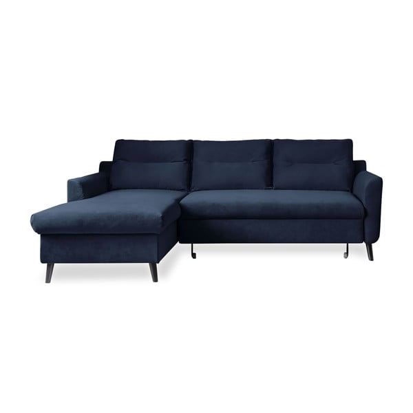 Tumši zils samta izlaižams stūra dīvāns Miuform Stylish Stan, kreisais stūris