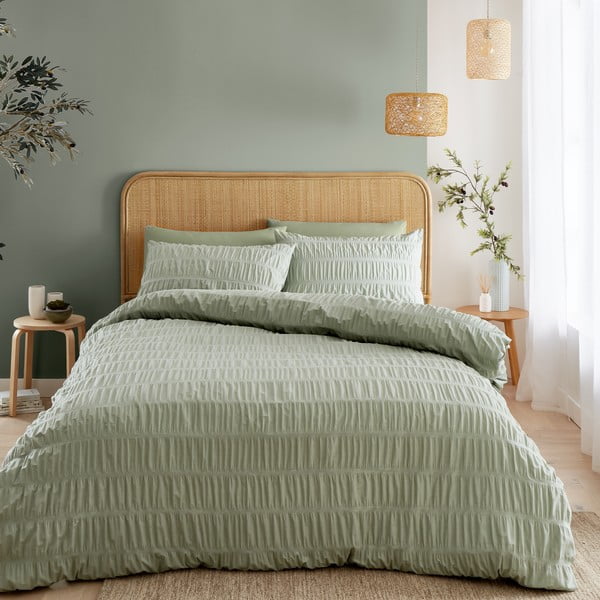 Gaiši zaļa vienguļamā gultas veļa no krepa auduma 135x200 cm Seersucker – Catherine Lansfield