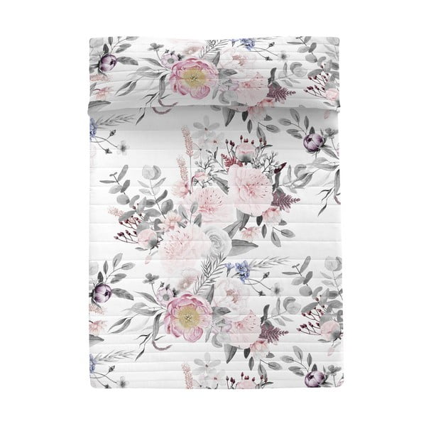 Balts/rozā kokvilnas stepēts gultas pārklājs 180x260 cm Delicate bouquet – Happy Friday