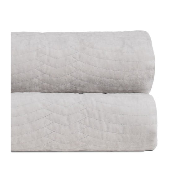 Krēmkrāsas samta stepēts gultas pārklājs 230x260 cm – Ixia