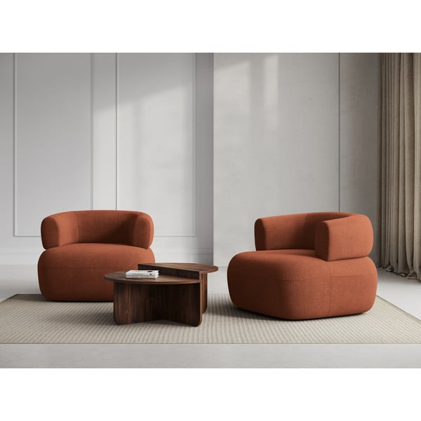 Ķieģeļu sarkans atpūtas krēsls no buklē auduma Jenny – Micadoni Home-image-1