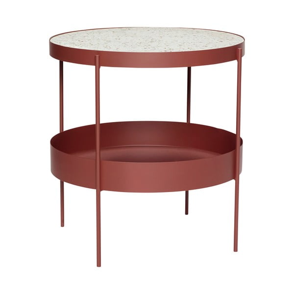 Tumši sarkans dzelzs sānu galdiņš ar marmora virsmu Hübsch Perro