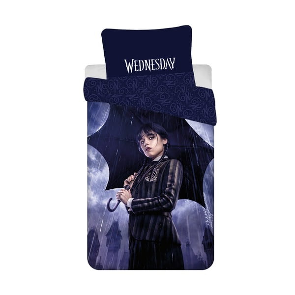Tumši zila vienguļamā kokvilnas bērnu gultas veļa 140x200 cm Wednesday "Rain" – Jerry Fabrics