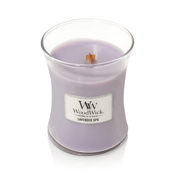 Aromātiskā svece WoodWick Lavender Bath, degšanas laiks 55 stundas