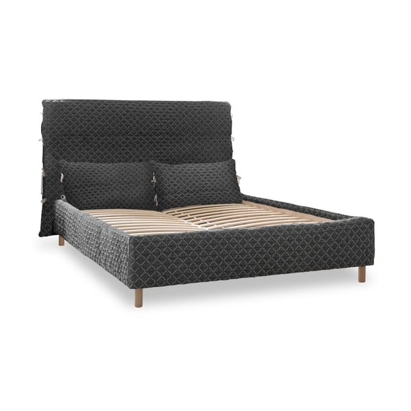 Pelēka mīksta divvietīga gulta ar režģi 140x200 cm Sleepy Luna – Miuform