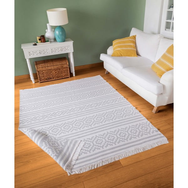 Pelēki balts kokvilnas paklājs Oyo home Duo, 80 x 150 cm-image-2