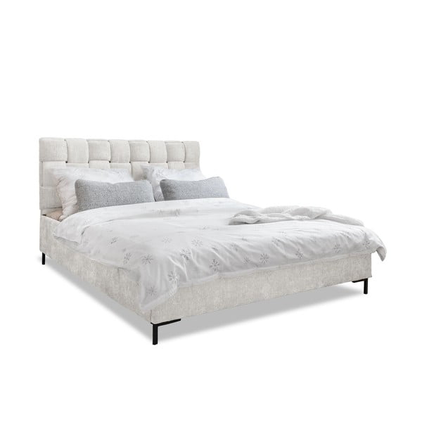 Krēmkrāsas polsterēta divvietīga gulta ar redelēm 160x200 cm Eve – Miuform