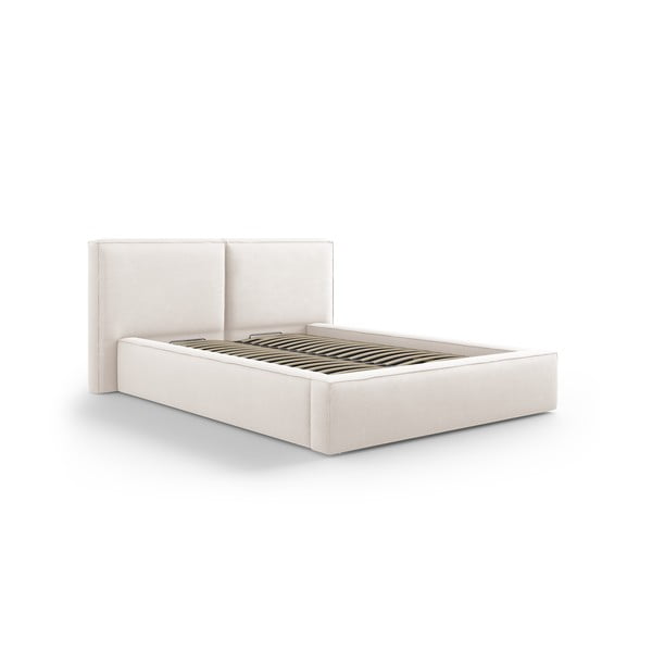 Bēša polsterēta divvietīga gulta ar veļas kasti un režģi 140x200 cm Arendal – Cosmopolitan Design