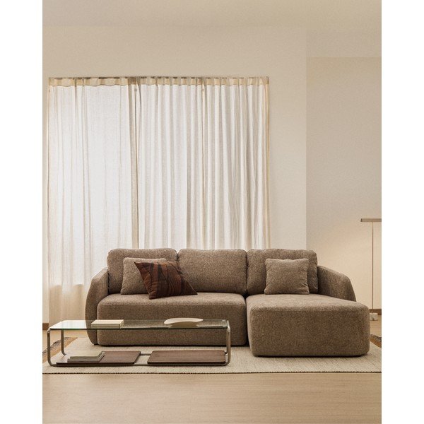 Pelēkbrūns salokāms stūra dīvāns no šenila auduma (ar labo stūri/ar zvilni) Laira – Kave Home-image-1