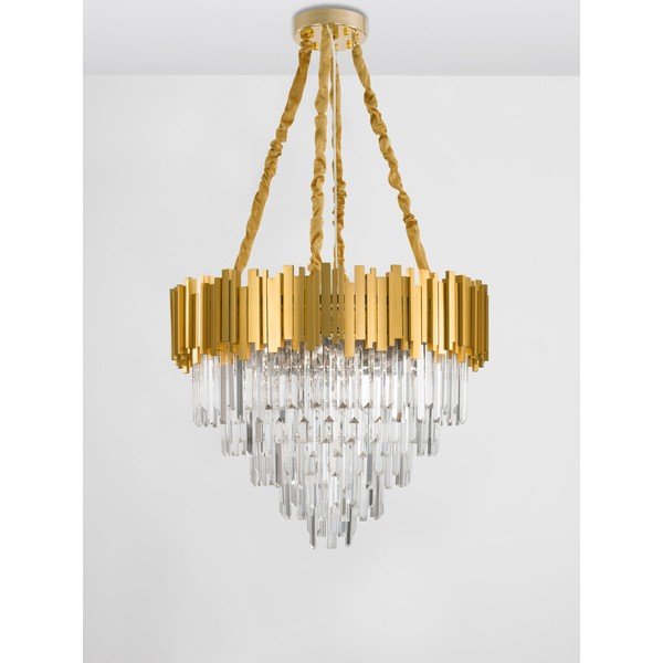 Zelta krāsas metāla piekaramā lampa ar kristāla abažūru ø 73 cm Grane – Nova Luce-image-4