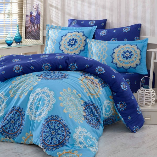 Kokvilnas gultasveļa ar palagu un 2 spilvendrānām Osmaņu zila, 200 x 220 cm
