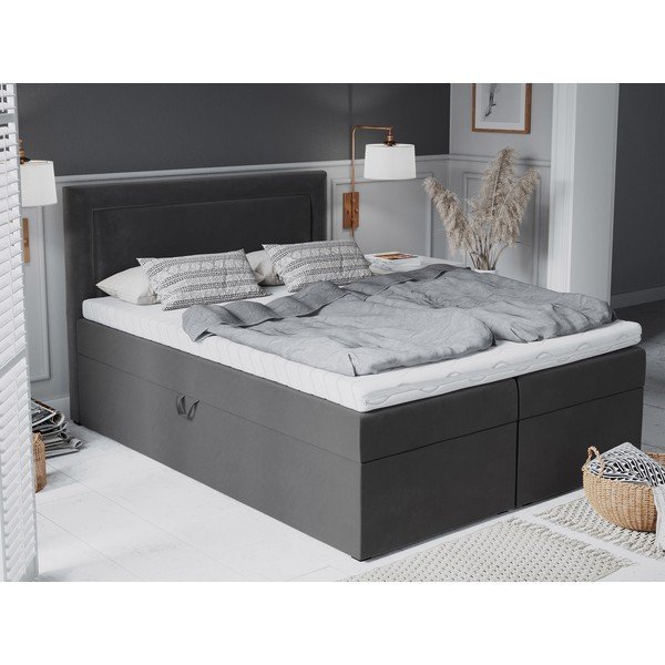 Tumši pelēka samta divguļamā gulta Mazzini Beds Yucca, 180 x 200 cm-image-1
