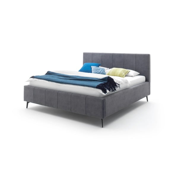 Antracīta pelēka polsterēta divvietīga gulta ar veļas kasti un redelēm 160x200 cm Lizzano – Meise Möbel-image-4