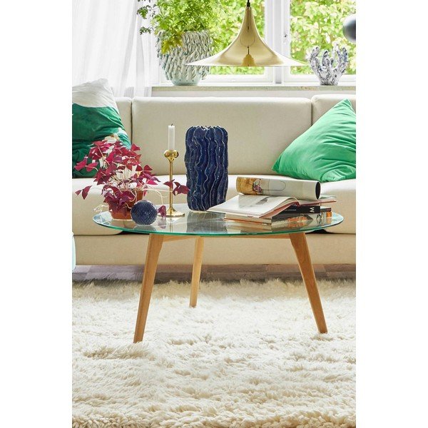 Dabīga toņa ozola masīvkoka apaļš žurnālgaldiņš ø 90 cm Malevik – Jotex-image-3