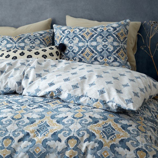 Zila/krēmkrāsas divguļamā gultas veļa 200x200 cm Inara Ikat – Pineapple Elephant-image-4