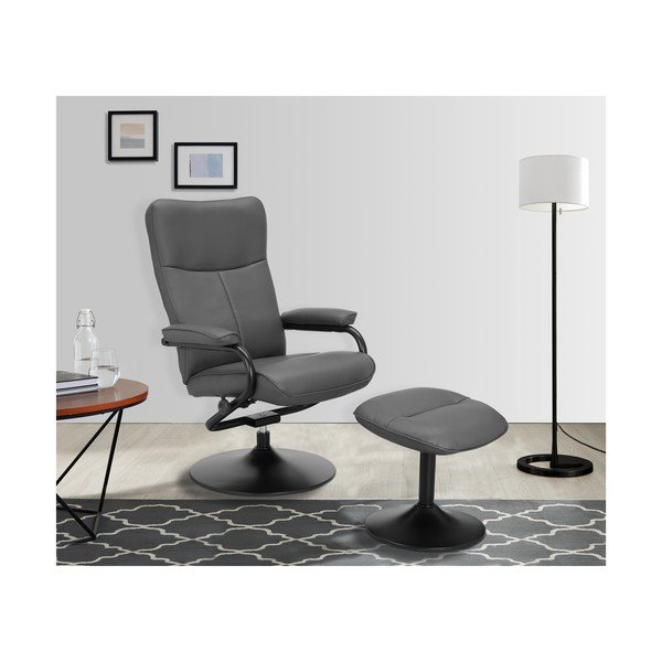 Pelēks relaksējošs atpūtas krēsls ar kāju balstu no ādas imitācijas Istad – Støraa-image-1