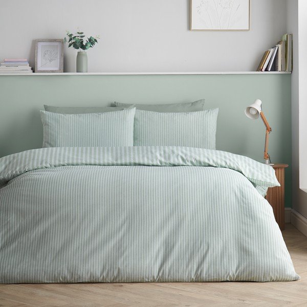 Zaļa divguļamā trīsdaļīga gultas veļa 200x200 cm Epping Textured Stripe – Catherine Lansfield-image-1