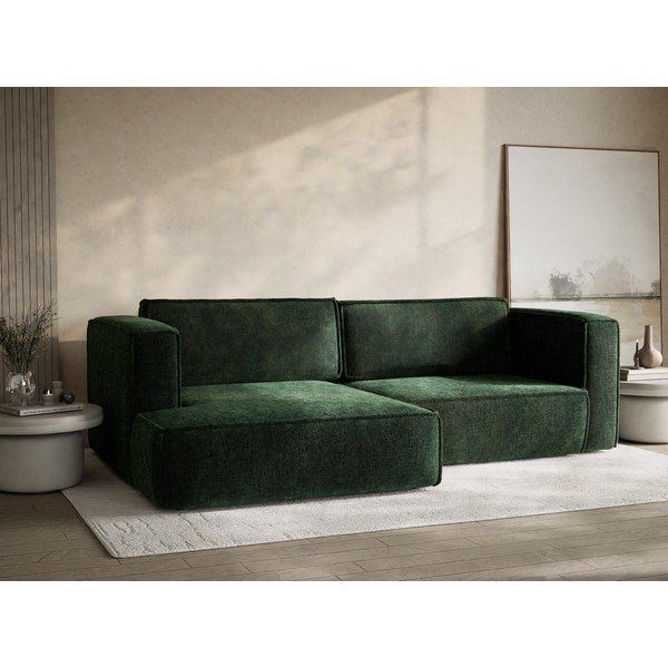 Tumši zaļš salokāms stūra dīvāns no šenila auduma ar uzglabāšanas vietu (ar kreiso stūri/ar zvilni) Velto – Maison de Rêve-image-4