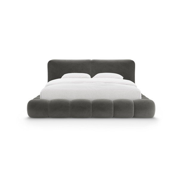 Tumši pelēka polsterēta divvietīga gulta ar veļas kasti un redelēm 180x200 cm Solange – Micadoni -image-4