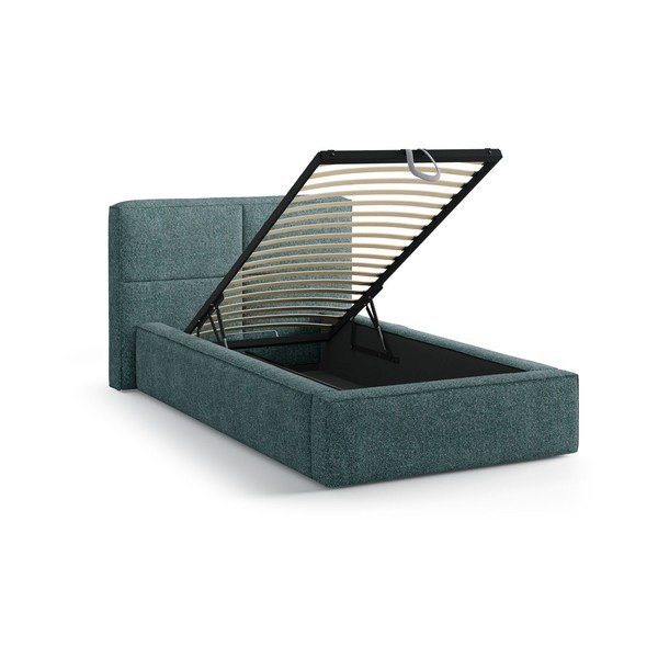 Tirkīzzila polsterēta vienvietīga gulta ar veļas kasti un redelēm 90x200 cm Darren – Micadoni -image-2