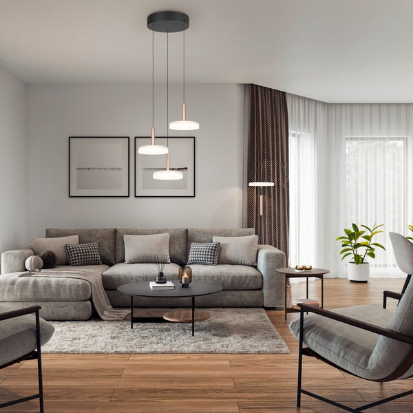 Melnbalta/zelta krāsas LED piekaramā lampa ar regulējamu spilgtumu un stikla abažūru ø 35 cm Celeste – Trio-image-1