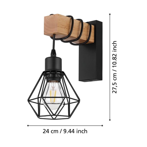 Melna/dabīga toņa sienas lampa TOWNSHEND 5 – EGLO-image-2