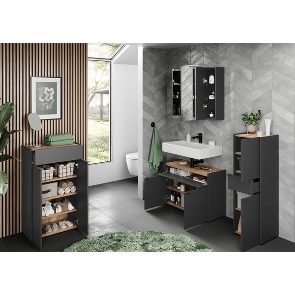 Antracīta pelēks augsts vannas istabas skapis 34x111 cm Forano – Germania-image-4