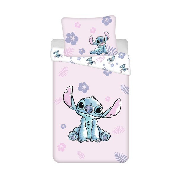 Gaiši rozā kokvilnas bērnu gultas veļa 140x200 cm Lilo & Stitch "Pink" – Jerry Fabrics