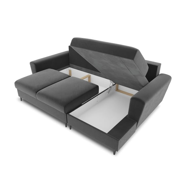 Gaiši pelēks samta salokāms stūra dīvāns ar uzglabāšanas vietu (ar labo stūri/ar zvilni) Kyoto – Cosmopolitan Design-image-3
