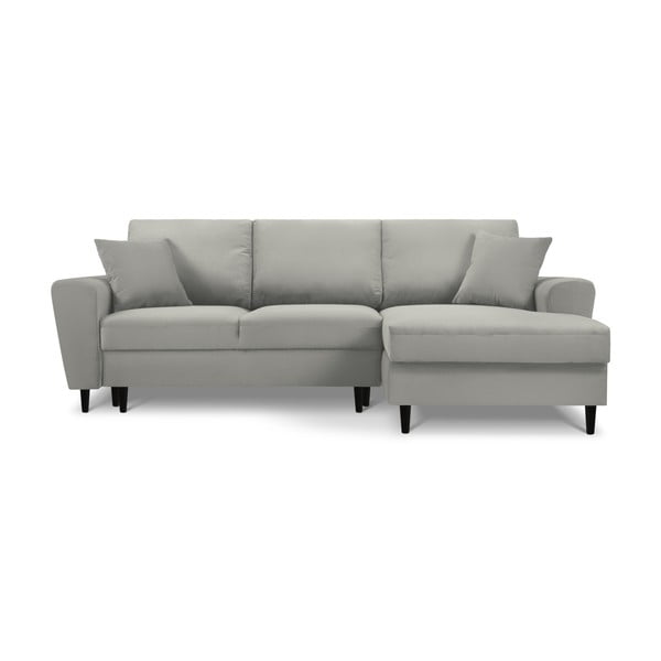 Gaiši pelēks velveta salokāms stūra dīvāns ar uzglabāšanas vietu (ar labo stūri/ar zvilni) Kyoto – Cosmopolitan Design