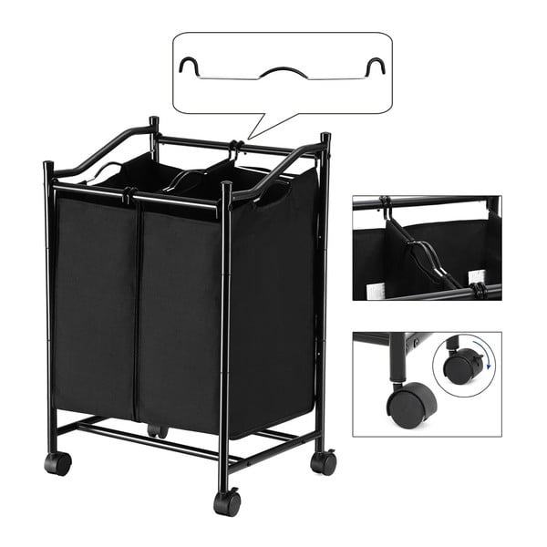 Melns grozs ar riteņiem un 2 veļas nodalījumiem Songmics-image-4