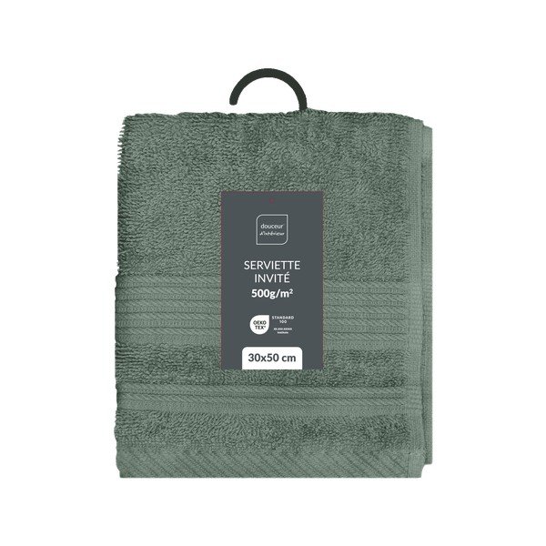 Salvijas zaļš frotē kokvilnas dvielis 30x50 cm Tendresse – douceur d'intérieur-image-4