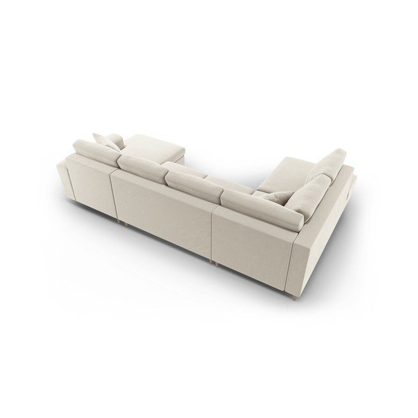 Bēšs samta salokāms stūra dīvāns ar uzglabāšanas vietu (ar kreiso stūri/U veida) Kyoto – Cosmopolitan Design-image-4