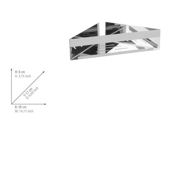 Spīdīgas sudraba krāsas stūra nerūsējošā tērauda pašlīmējošs vannas istabas plaukts Genova – Wenko-image-2
