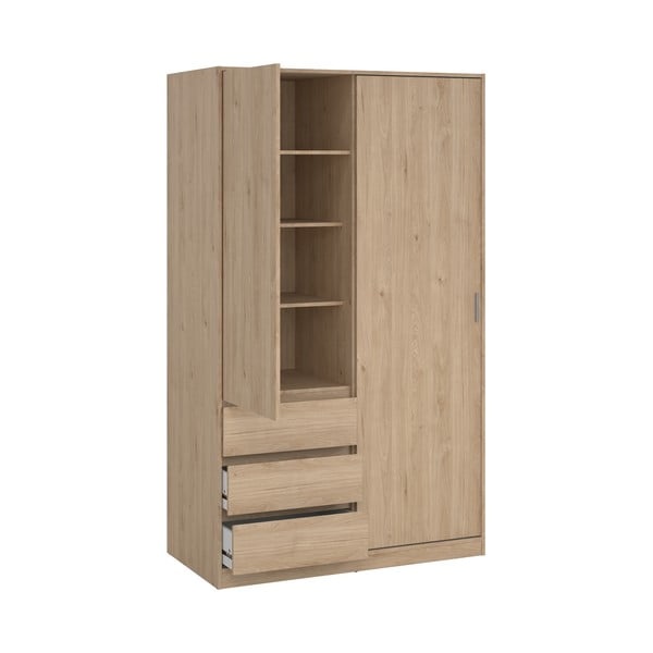 Dabīga toņa drēbju skapis ar ozolkoka imitāciju un bīdāmām durvīm 119x200x60 cm Naia – Tvilum-image-3