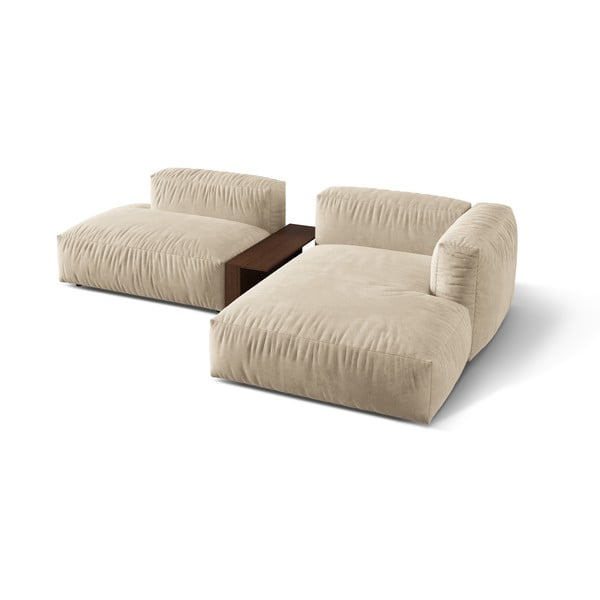 Bēšs samta modulārais stūra dīvāns (ar labo stūri/ar zvilni) Martina – Micadoni -image-2