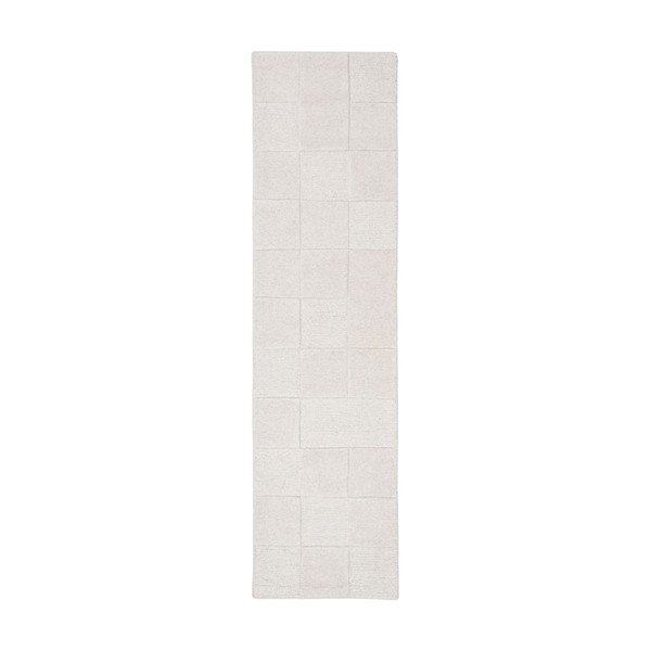 Ziloņkaula krāsas ar rokām darināts vilnas celiņa paklājs 60x230 cm Checkerboard – Flair Rugs