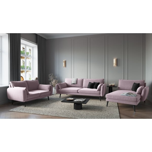 Gaiši rozā samta dīvāns ar melnām kājām Kooko Home Lento, 158 cm-image-1