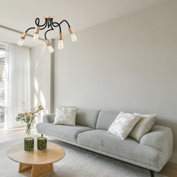 Melna/dabīga toņa griestu lampa Cameron – LAMKUR-image-2