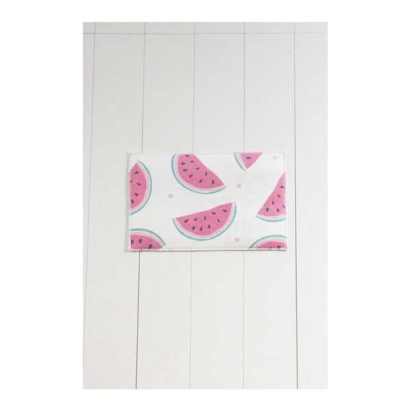 Balts un rozā vannasistabas paklājs Tropica Watermelon, 60 x 40 cm