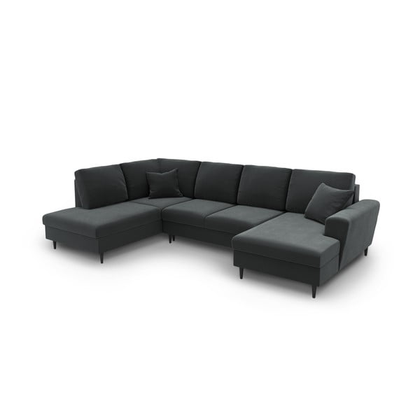 Tumši pelēks samta salokāms stūra dīvāns ar uzglabāšanas vietu (ar kreiso stūri/U veida) Kyoto – Cosmopolitan Design-image-1